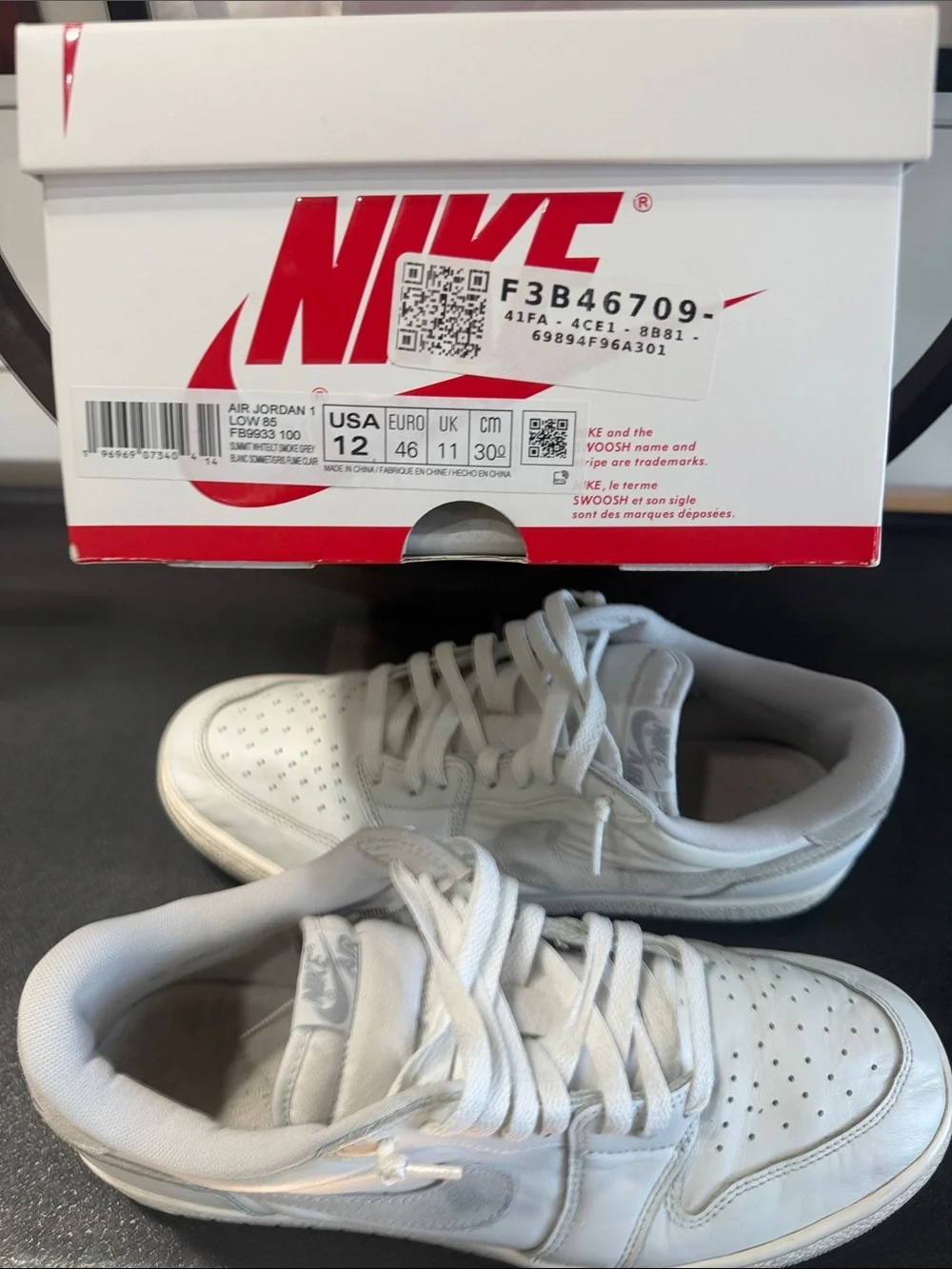 Nike Men’s Air Jordan 1 Low 85  White with Light Gray Low-Top Sneakers